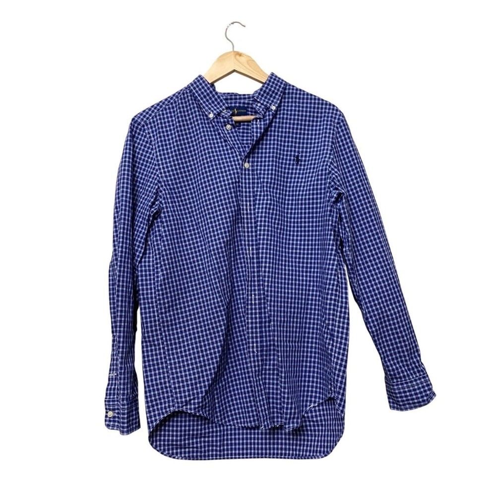 Ralph Lauren XL Blue White Gingham Check‎ Cotton Button Down Shirt Long Sleeve